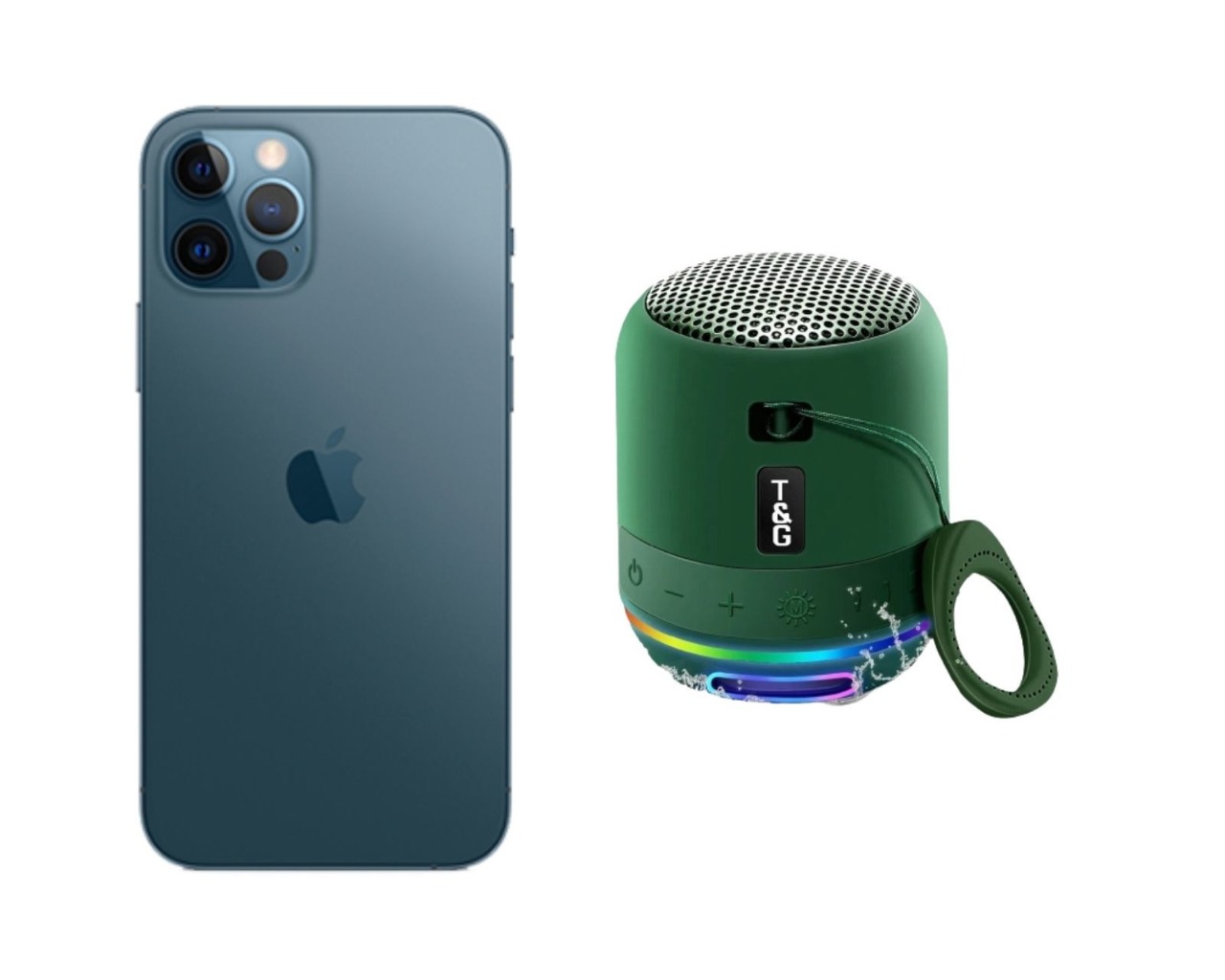 Foto 2 pulgar | Celular iPhone 12promax 128gb Reacondicionado color Azul + Bocina Bluetooth