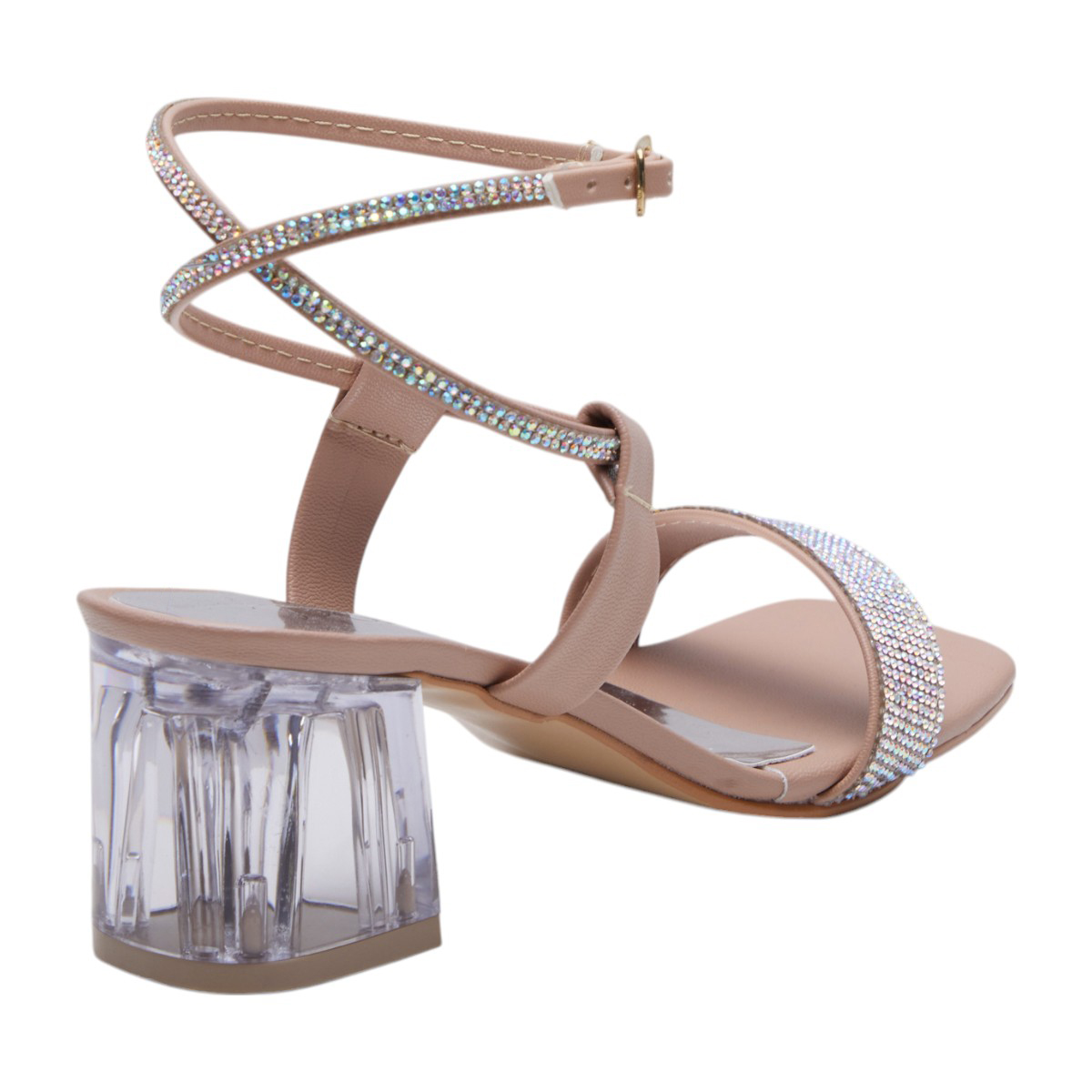 Foto 4 pulgar | Tacones Calzado Watanabe Color Beige Brillos Y Tacón Transparente