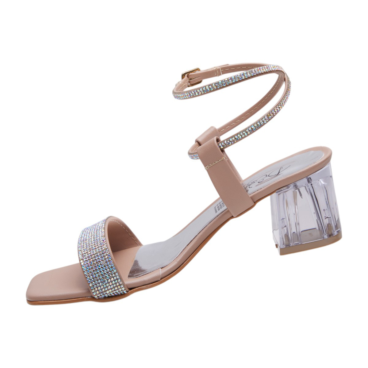 Foto 5 pulgar | Tacones Calzado Watanabe Color Beige Brillos Y Tacón Transparente