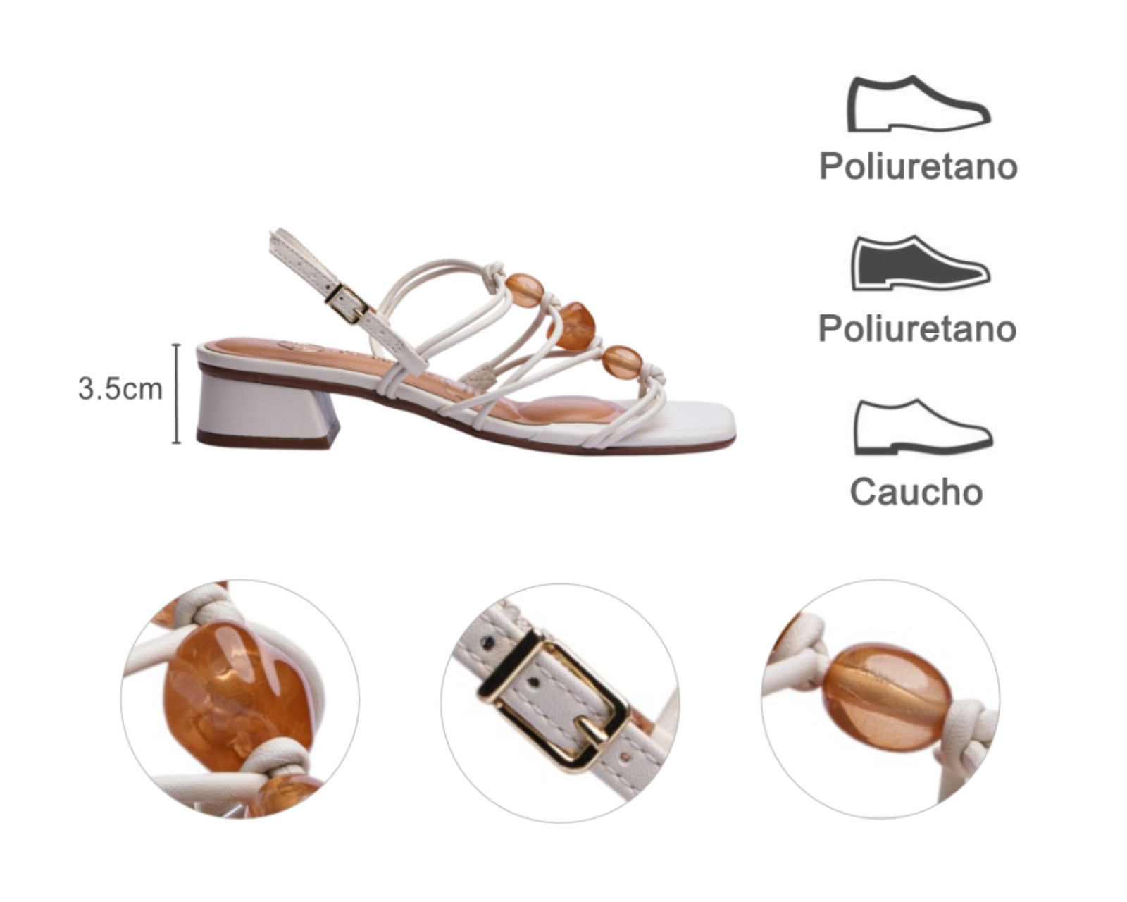 Foto 8 pulgar | Sandalia Tacón Para Mujer Lob Footwear Gaspea Pronta/pelica Blanco 86805059
