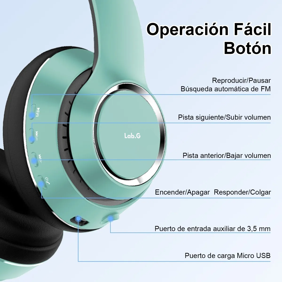 Foto 4 pulgar | Auriculares Inalámbricos Bluetooth Diadema Plegable  De Diadema Lab.g Verde