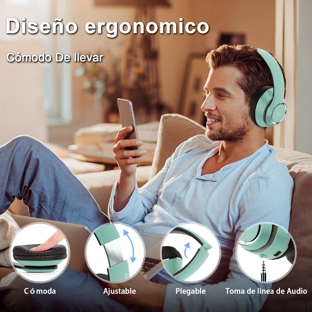 Foto 6 pulgar | Auriculares Inalámbricos Bluetooth Diadema Plegable  De Diadema Lab.g Verde