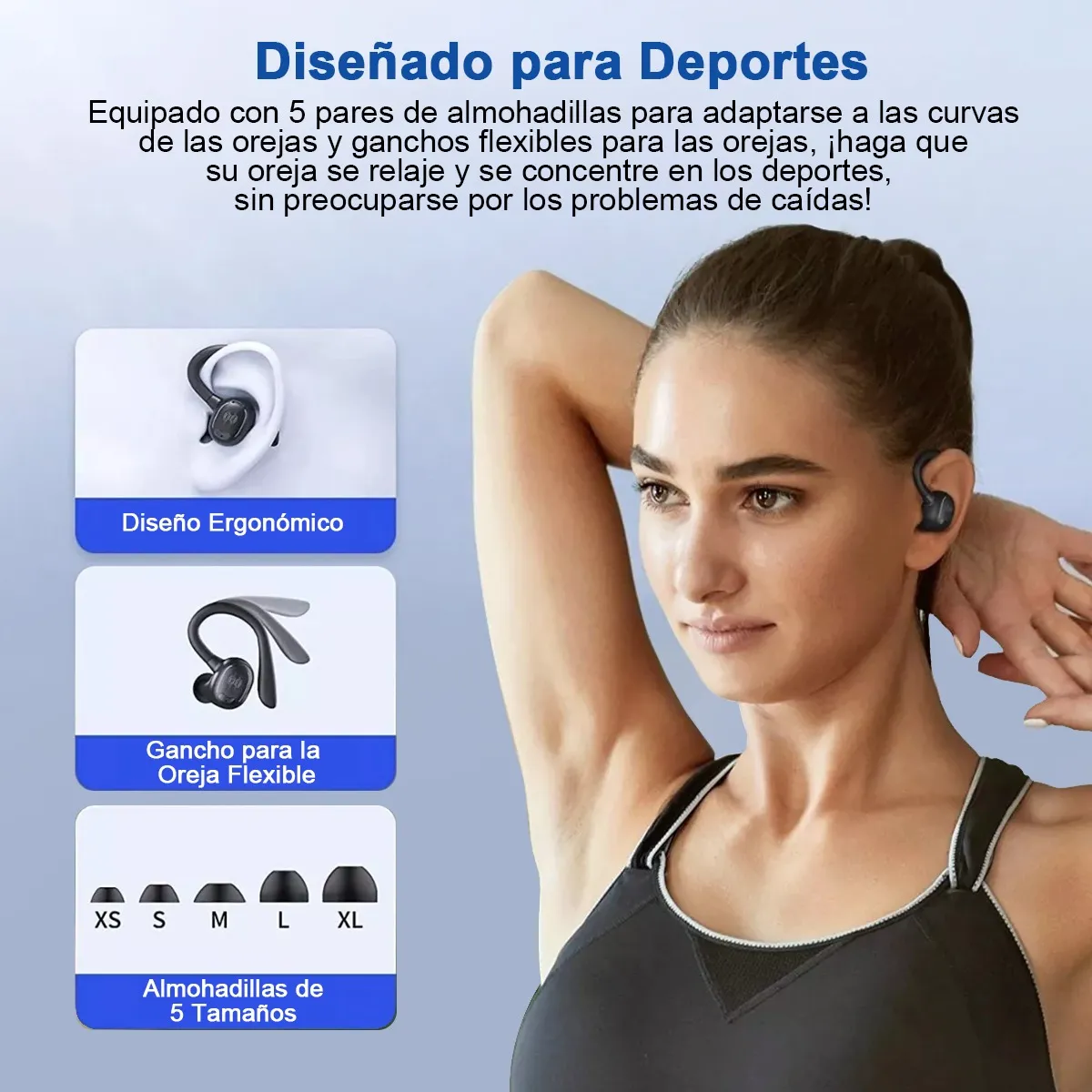 Foto 3 | Auriculares Deportivos Bluetooth Impermeables Con Gancho Lab.g Negros