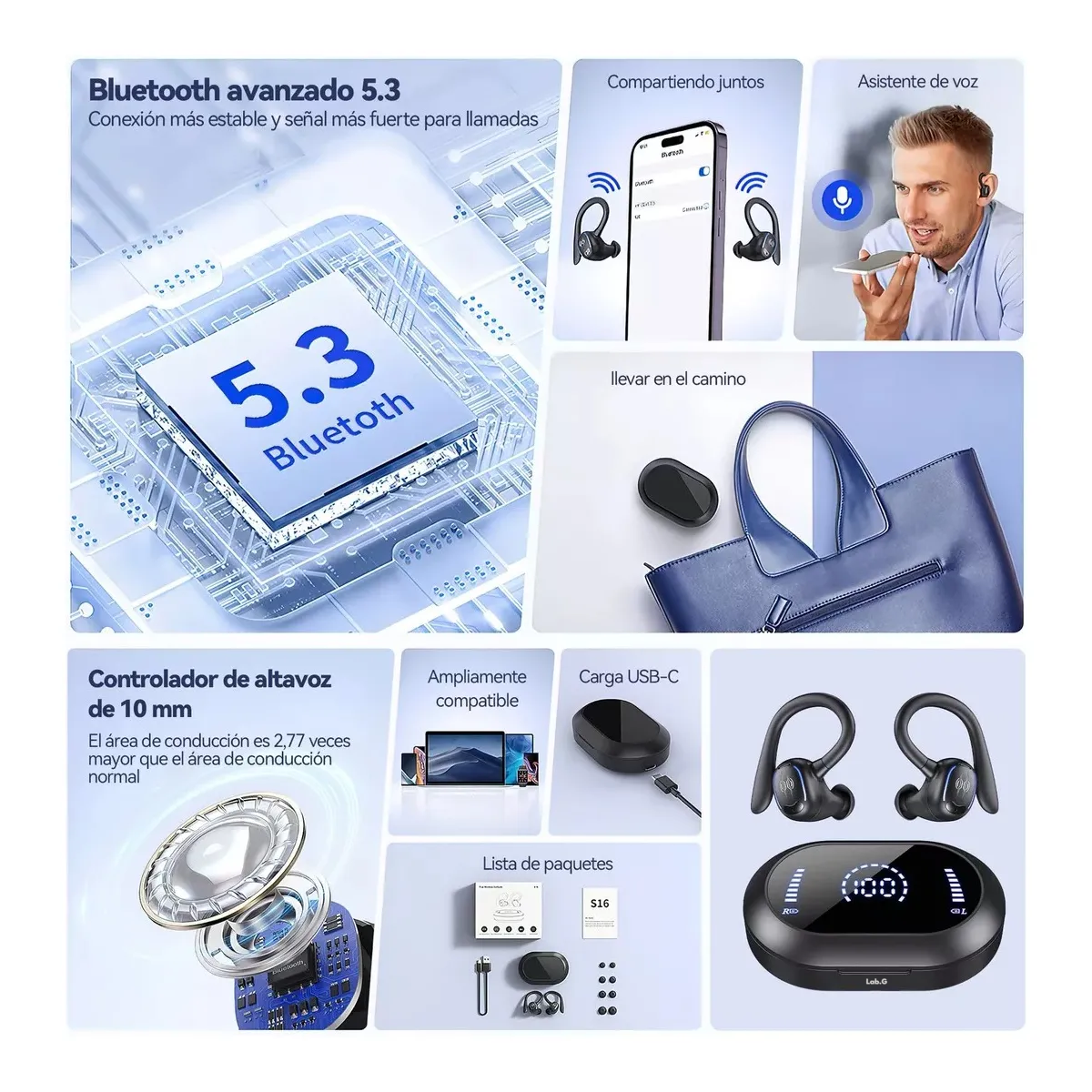 Foto 6 pulgar | Auriculares Deportivos Bluetooth Impermeables Con Gancho Lab.g Negros