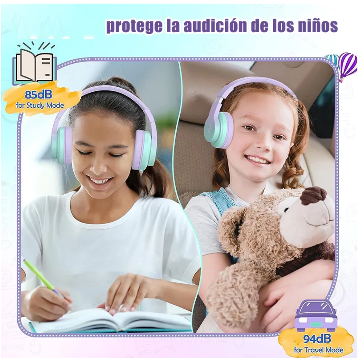Foto 4 pulgar | Auriculares De Diadema Bluetooth Inalámbricos Para Niños Lab.g Rosa Con Morado