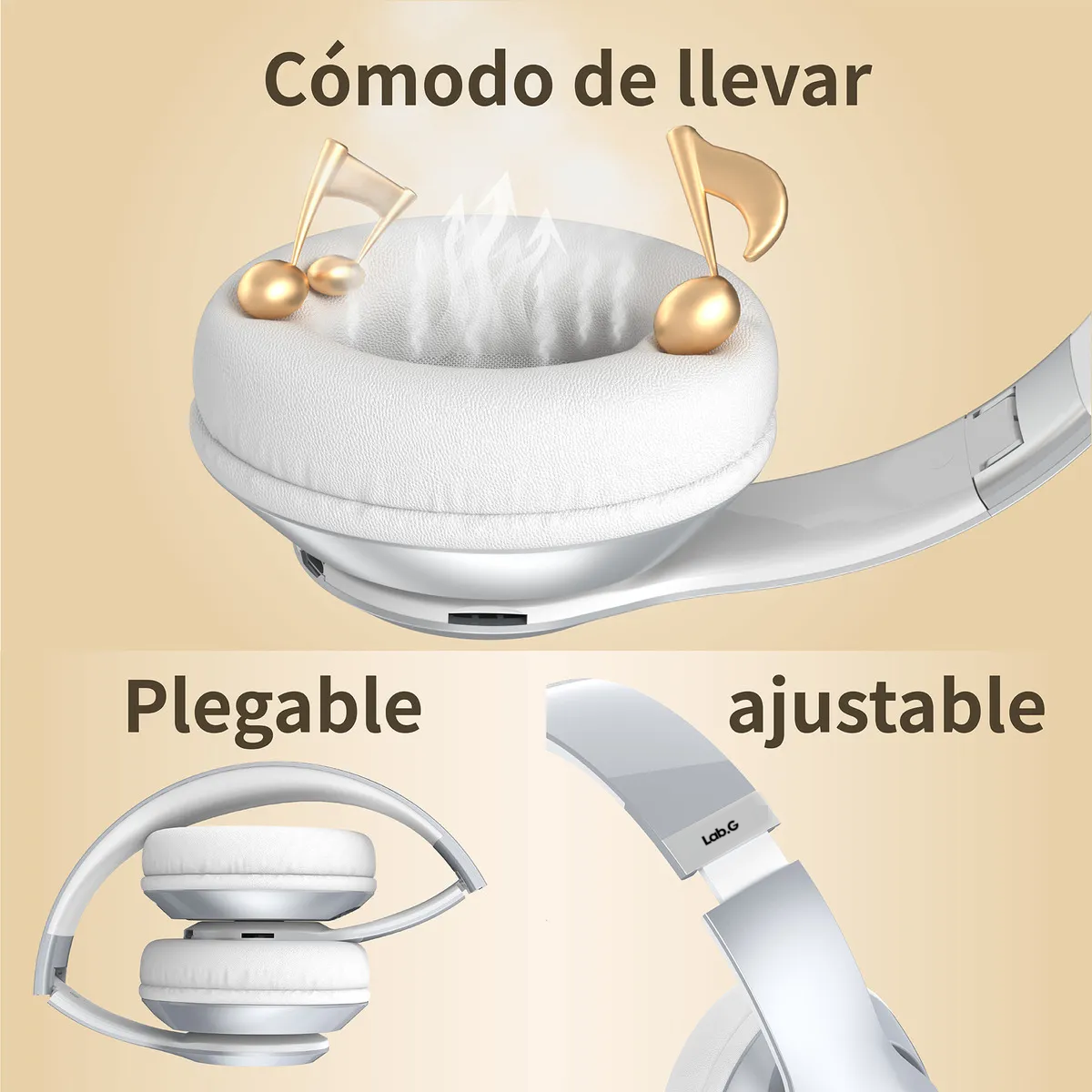 Foto 3 pulgar | Audífonos De Diadema Inalámbricos Bluetooth Lab.g Plata