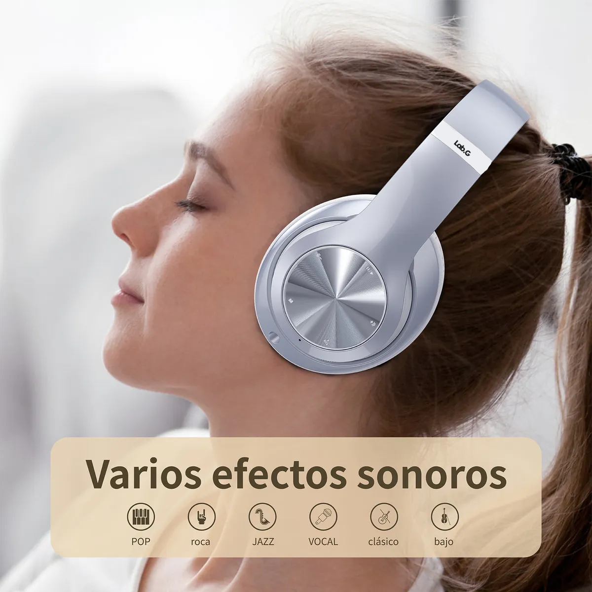 Foto 4 pulgar | Audífonos De Diadema Inalámbricos Bluetooth Lab.g Plata