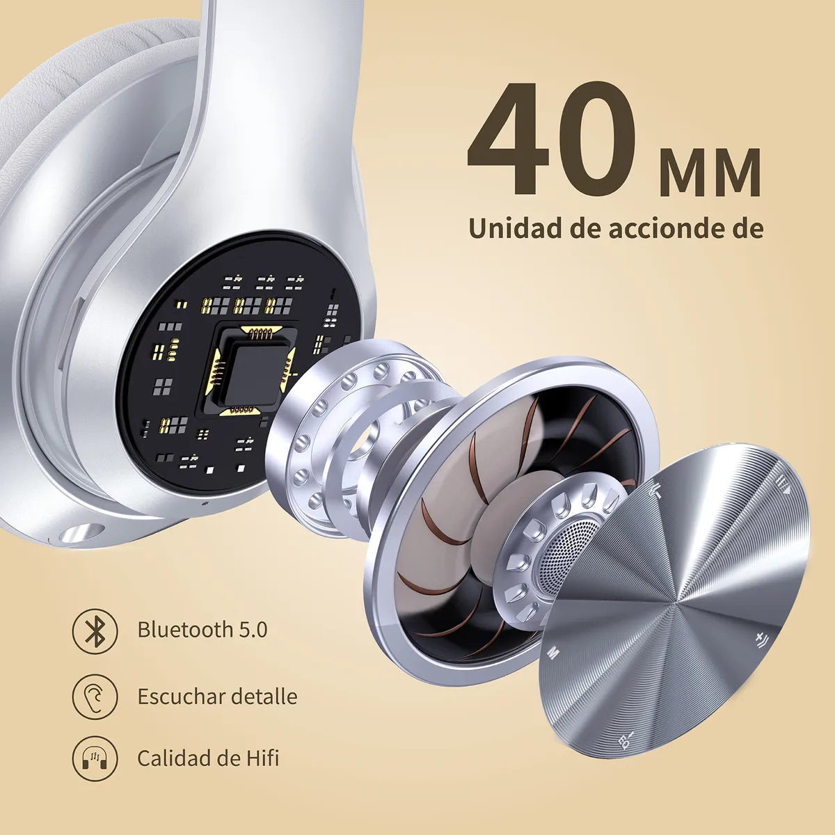 Foto 5 | Audífonos De Diadema Inalámbricos Bluetooth Lab.g Plata