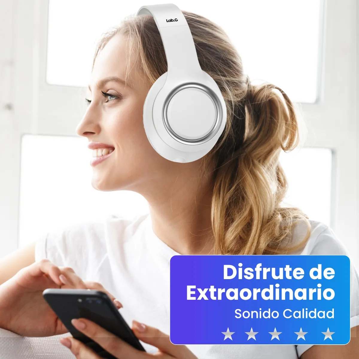 Foto 6 pulgar | Audífonos De Diadema  Inalámbricos Bluetooth Plegable Lab.g Blancos