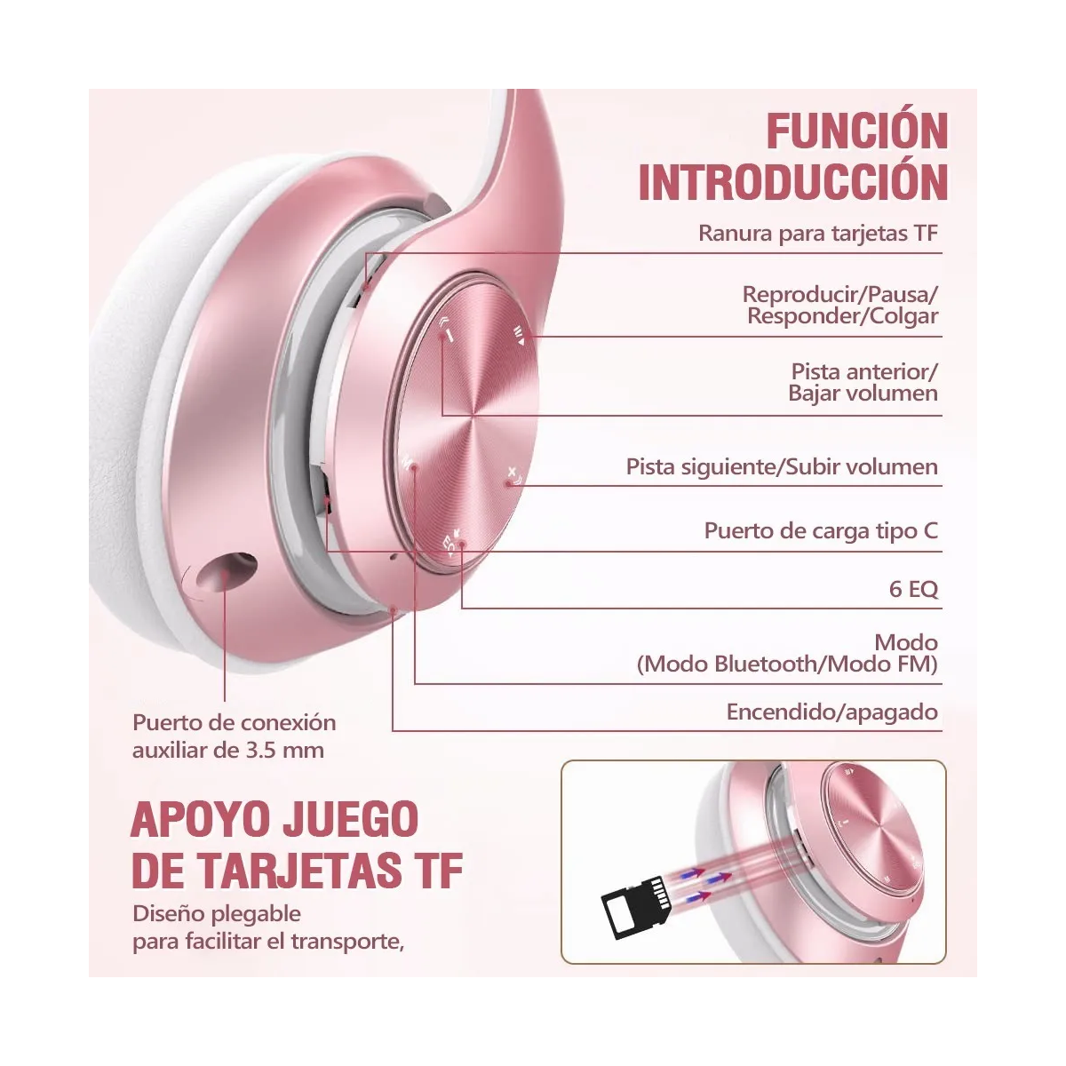 Foto 6 pulgar | Audífonos de Diadema Rosa