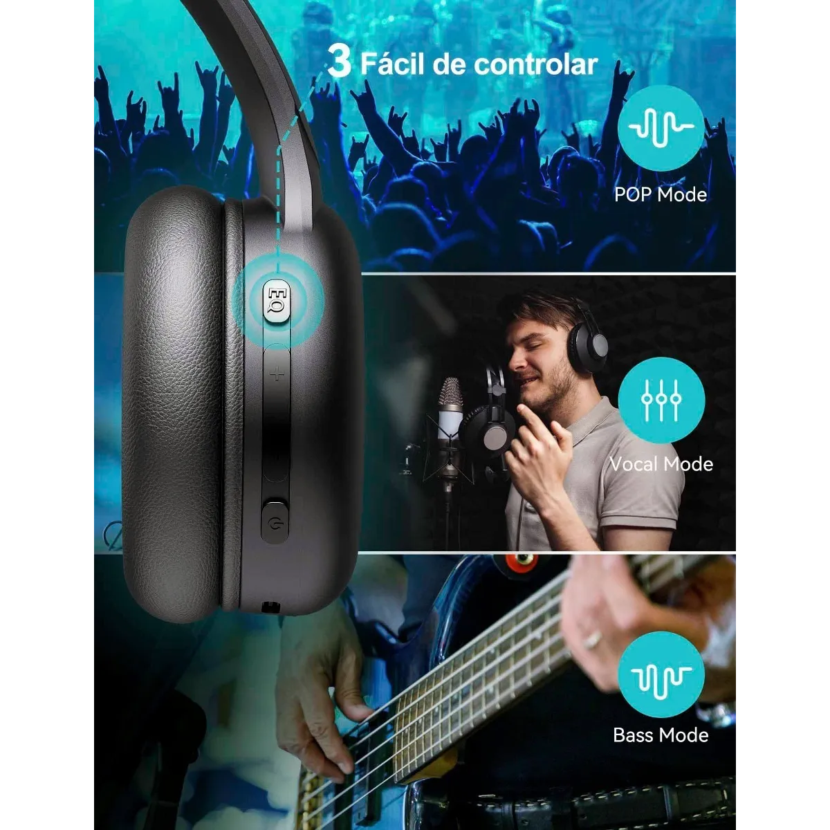 Foto 5 pulgar | Audifonos de Diadema Bluetooth  Negros
