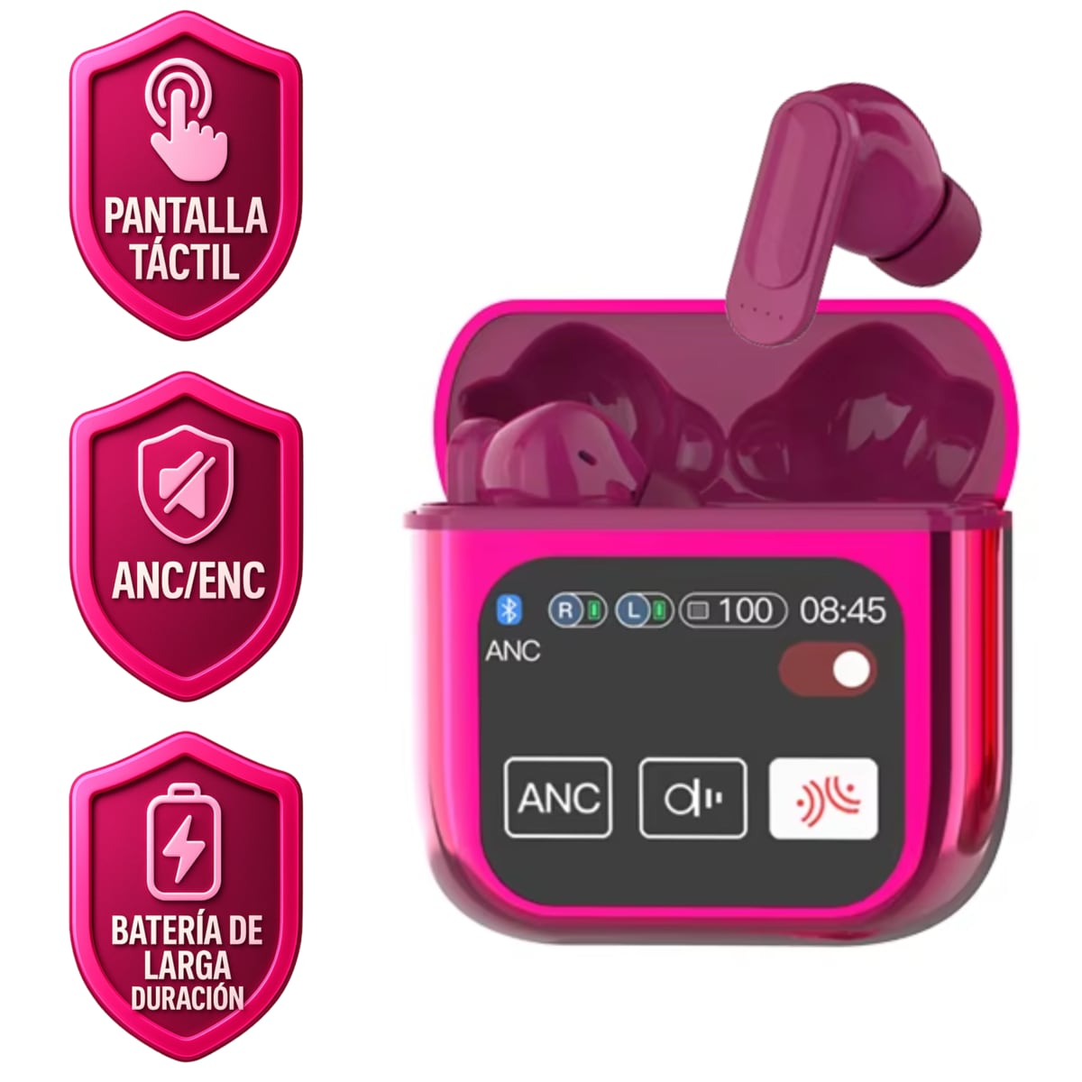 Audífonos Inalámbricos In Ear Bluetooth Rosa Con Sonido Hd  Micrófono Y Estuche Touch – Cancelación De Ruido $597