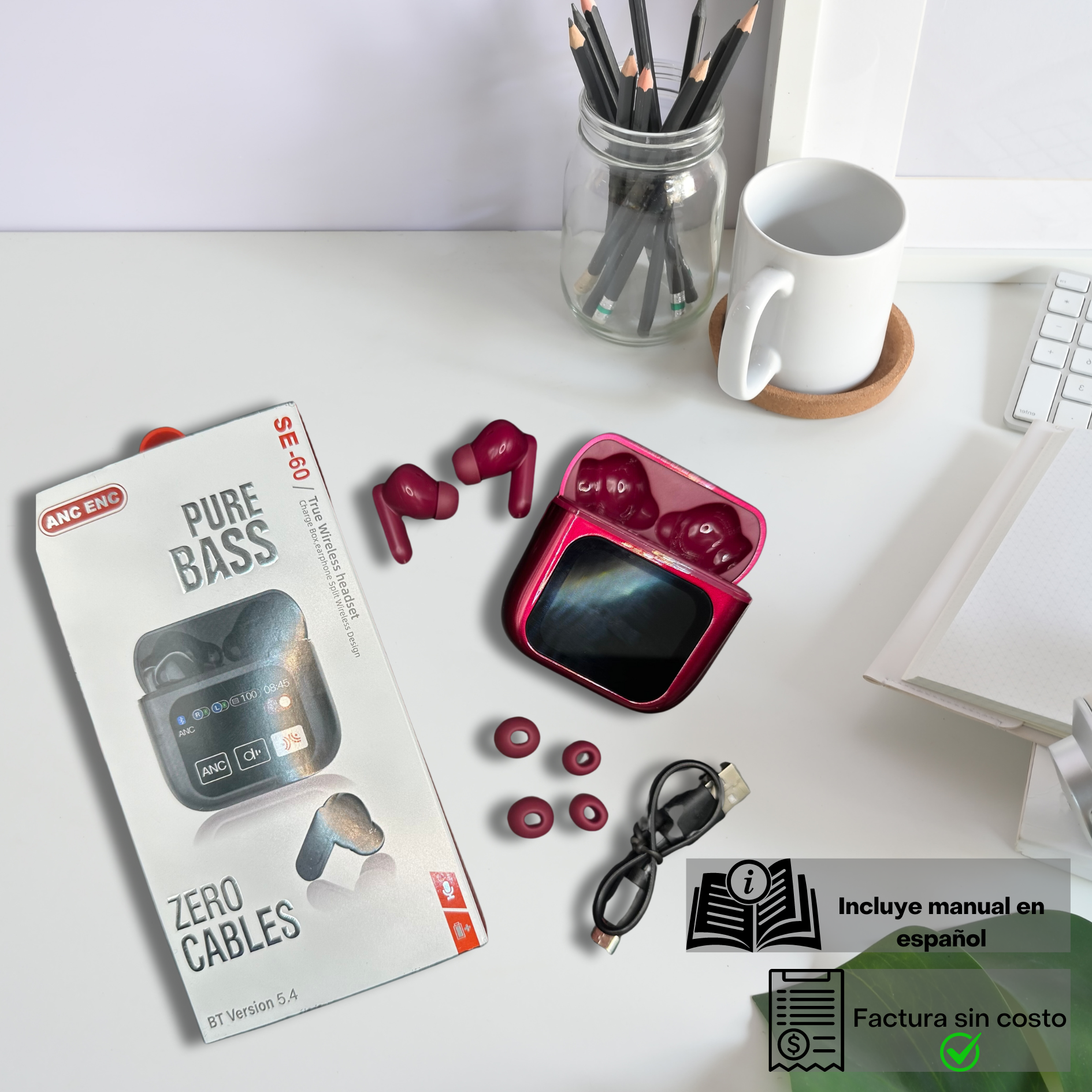 Foto 9 pulgar | Audífonos Inalámbricos In Ear Bluetooth Rosa Con Sonido Hd  Micrófono Y Estuche Touch – Cancelación De Ruido