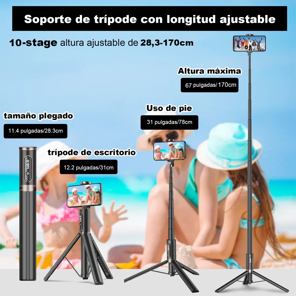 Foto 4 pulgar | 60in Tripode Para Selfie Stick Portátil Para Teléfono 60in Tripode Para Selfie Stick Portátil Para Telefono Negro Negr
