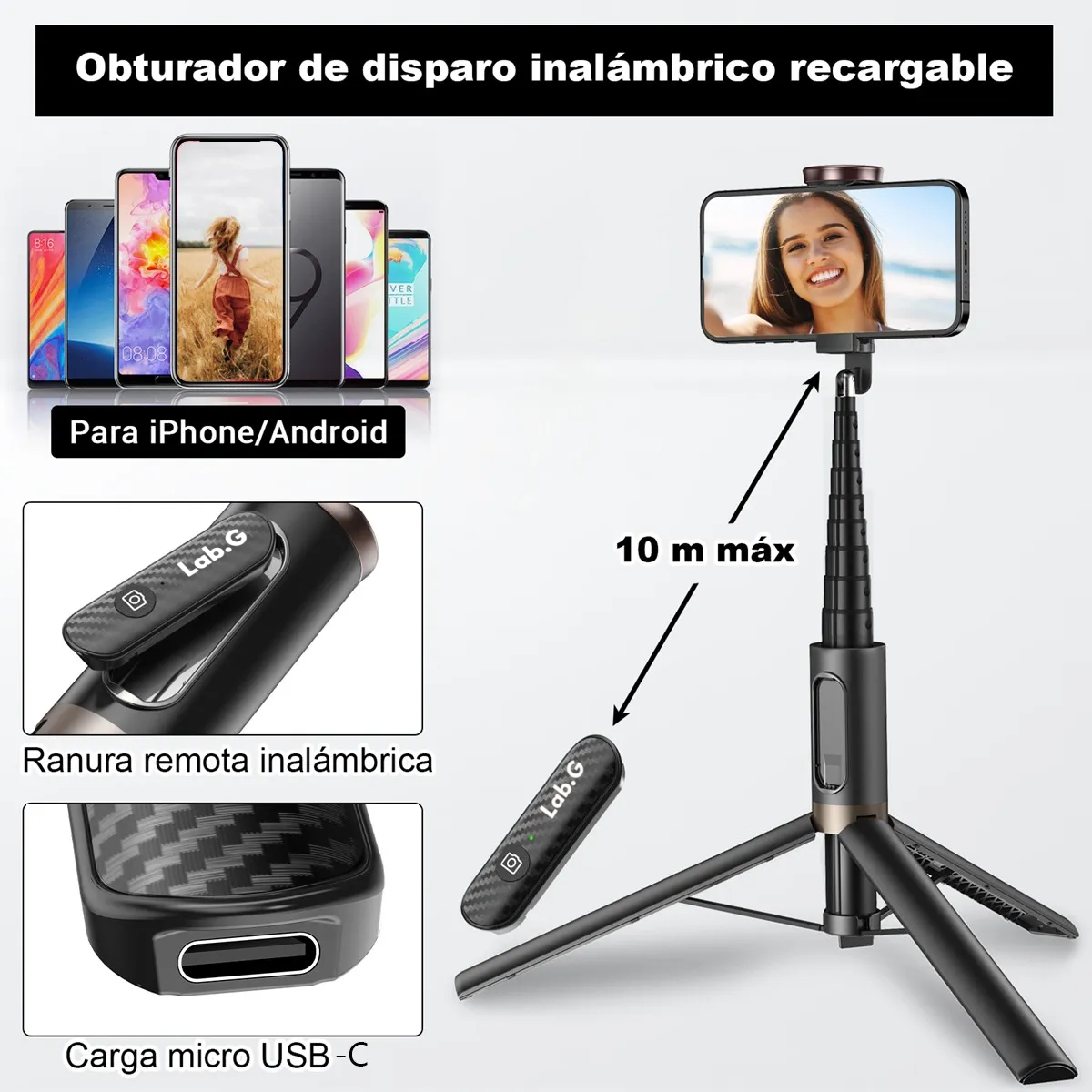 Foto 6 pulgar | 60in Tripode Para Selfie Stick Portátil Para Teléfono 60in Tripode Para Selfie Stick Portátil Para Telefono Negro Negr