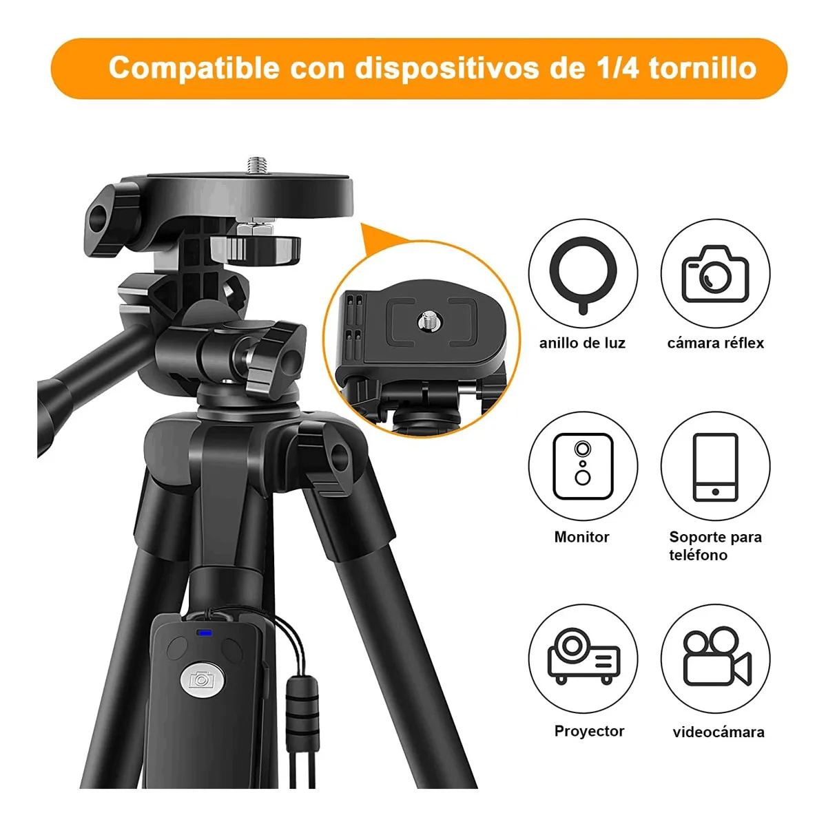 Foto 4 pulgar | Tripie Para Cámara Y Celular Con Control Remoto Negro
