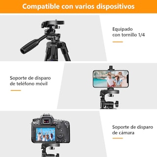 Foto 4 | Tripie Para Cámara Y Celular Con Control Remoto Negro