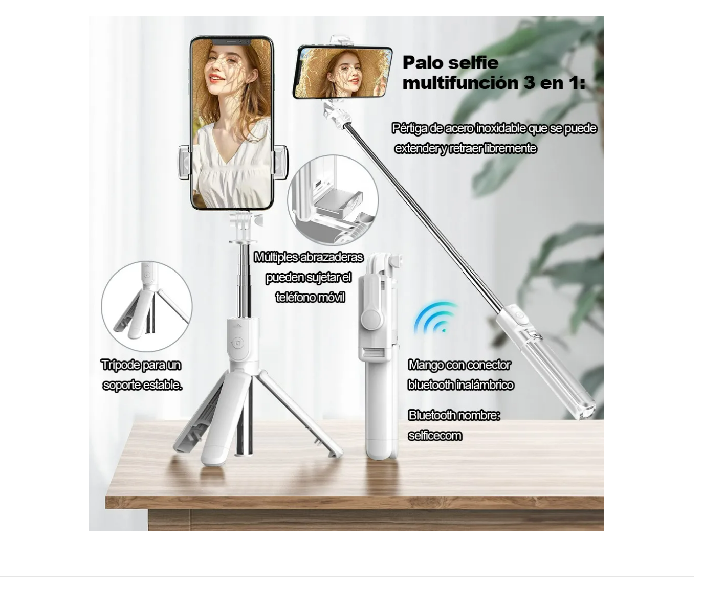 Foto 3 pulgar | Palo Selfie Mando Con Control Remoto Y Trípode Bluetooth Xtellar