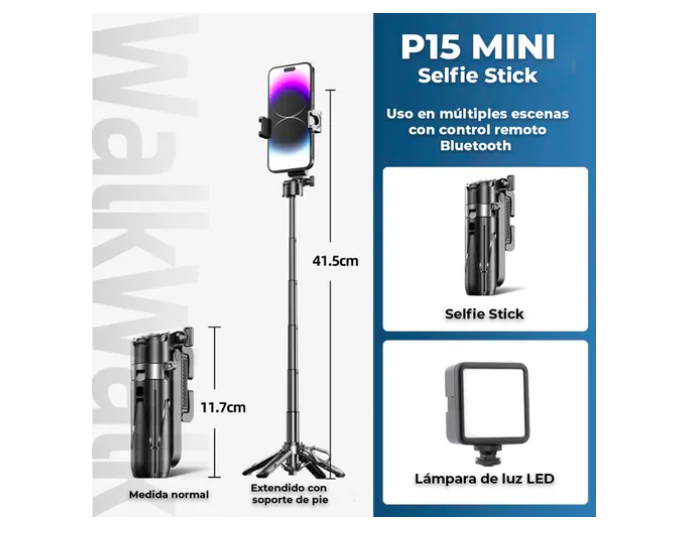 Foto 3 pulgar | Selfie Stick Xtellar Trípode Bluetooth Control Remoto Monopié Luz