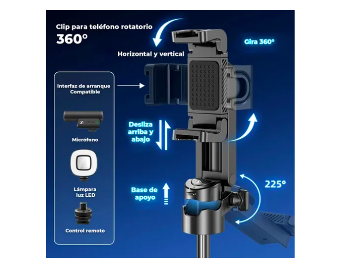 Foto 4 pulgar | Selfie Stick Xtellar Trípode Bluetooth Control Remoto Monopié Luz