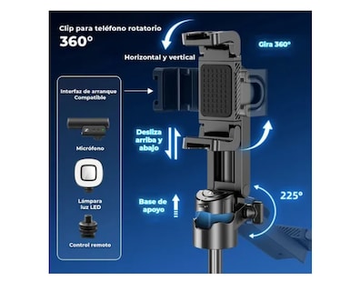 Foto 3 | Selfie Stick Xtellar Trípode Bluetooth Control Remoto Monopié Luz