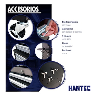 Foto 3 | Caja de Herramientas y Gabinete Móvil Hantec HNTM990G color Gris 9 Cajones