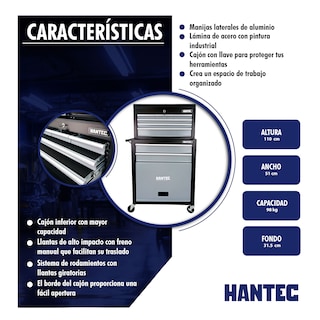 Foto 5 | Caja de Herramientas y Gabinete Móvil Hantec HNTM990G color Gris 9 Cajones