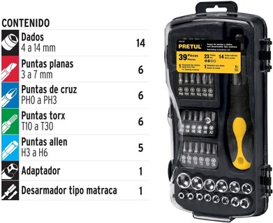 Foto 2 | Juego de Dados Autocle 39 Piezas Pretul