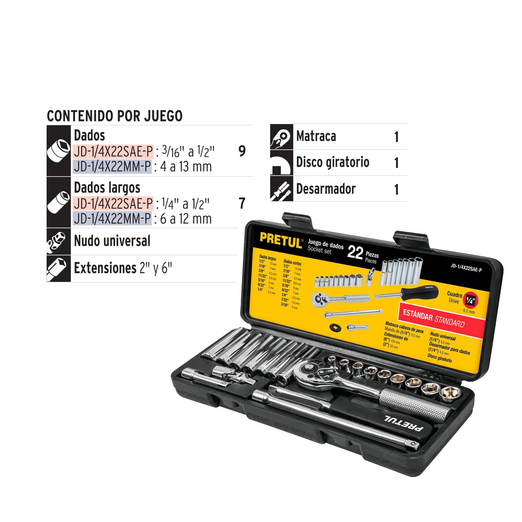 Foto 4 pulgar | Juego de Autocle Pretul 22 Pzas Std 1/4