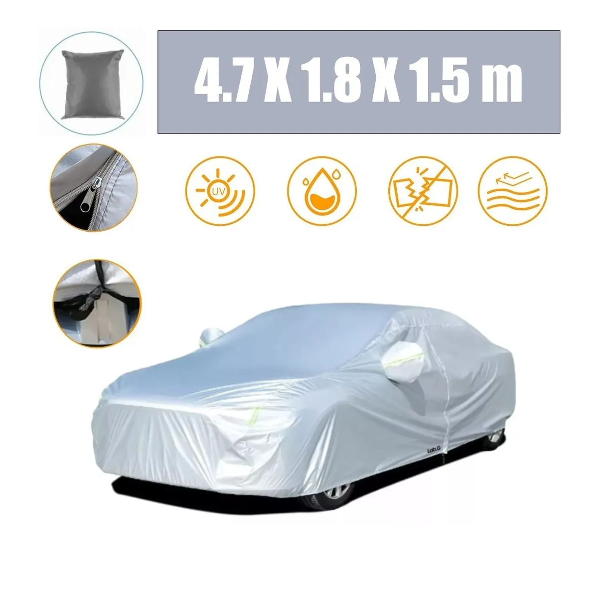 Foto 4 pulgar | Cubierta Funda Protector Impermeable Con Reflectantes 4.7m Lab.g Gris