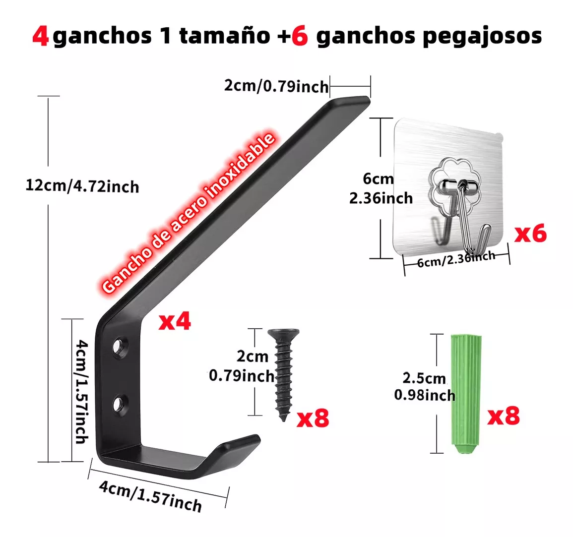 Foto 3 pulgar | Ganchos para Pared Belug Negro 10 Unidades