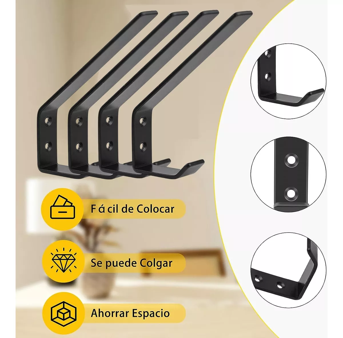 Foto 4 pulgar | Ganchos para Pared Belug Negro 10 Unidades