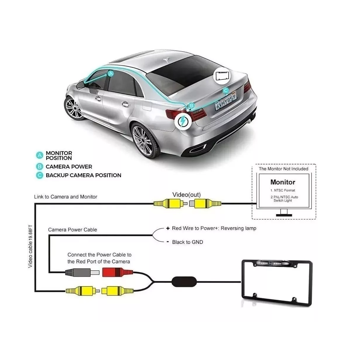 Foto 4 pulgar | Cámara de Reversa Portaplaca Eo Safe Imports Esi-4488 color Negro con Visión Nocturna 8 Luces LED