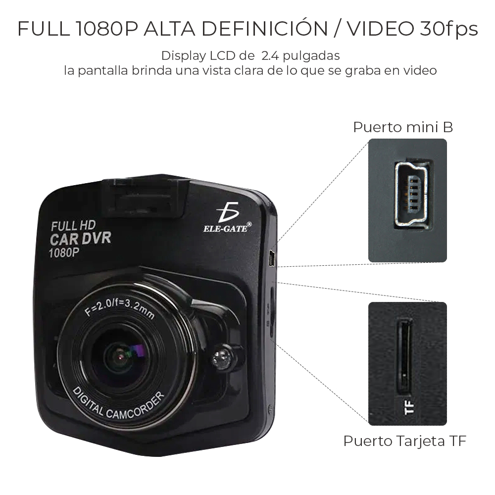 Foto 4 pulgar | Cámara de Seguridad para Auto Carro Ele-gate con Sensor de Movimiento Full HD
