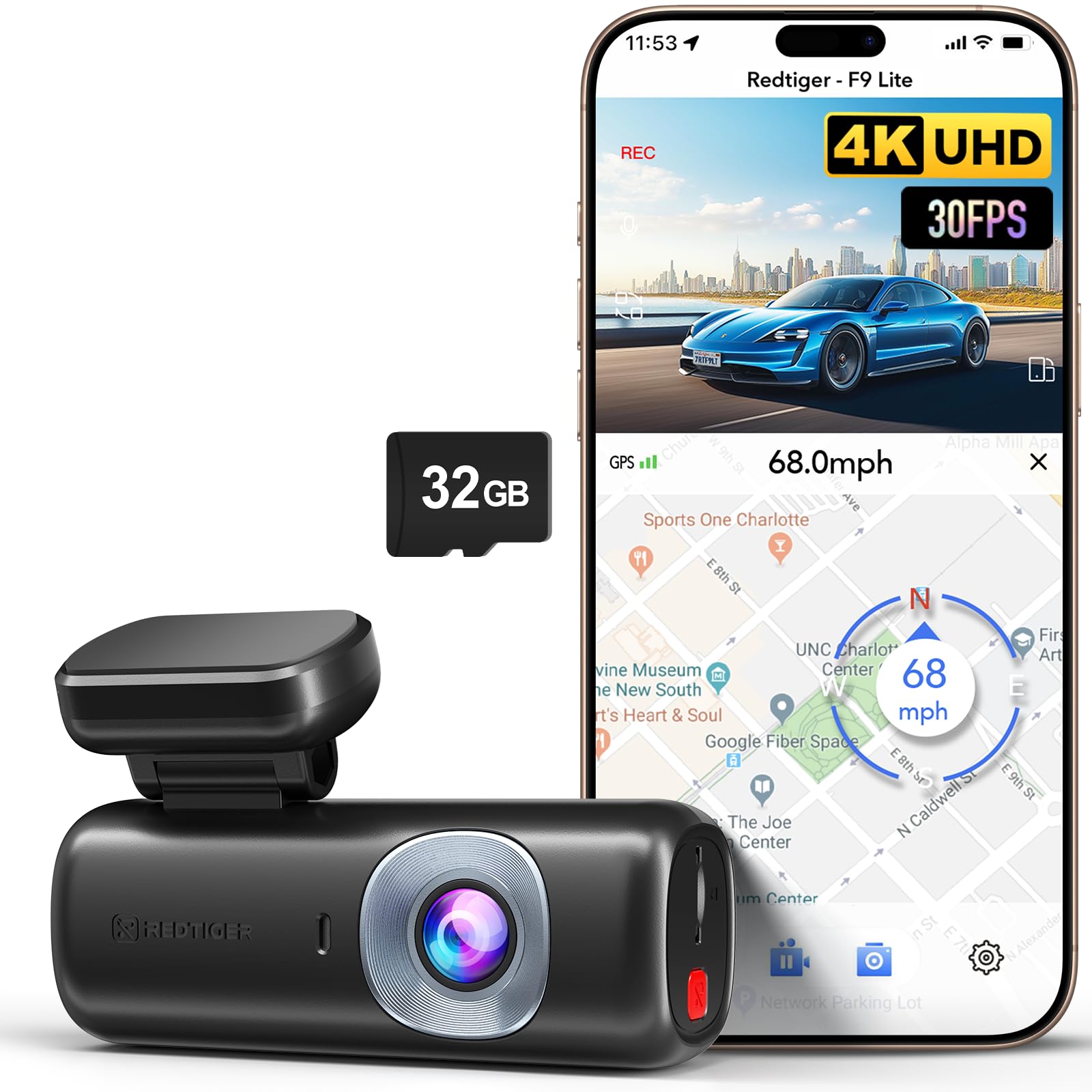 Cámara de Salpicadero Redtiger F9 Lite 4k Frontal con ADAS + Wifi + GPS 32 GB - Venta Internacional