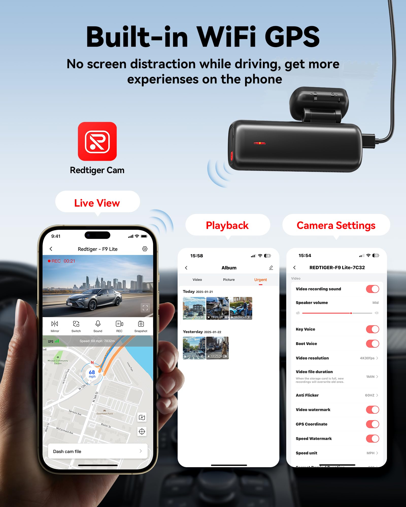 Foto 5 | Cámara de Salpicadero Redtiger F9 Lite 4k Frontal con ADAS + Wifi + GPS 32 GB - Venta Internacional