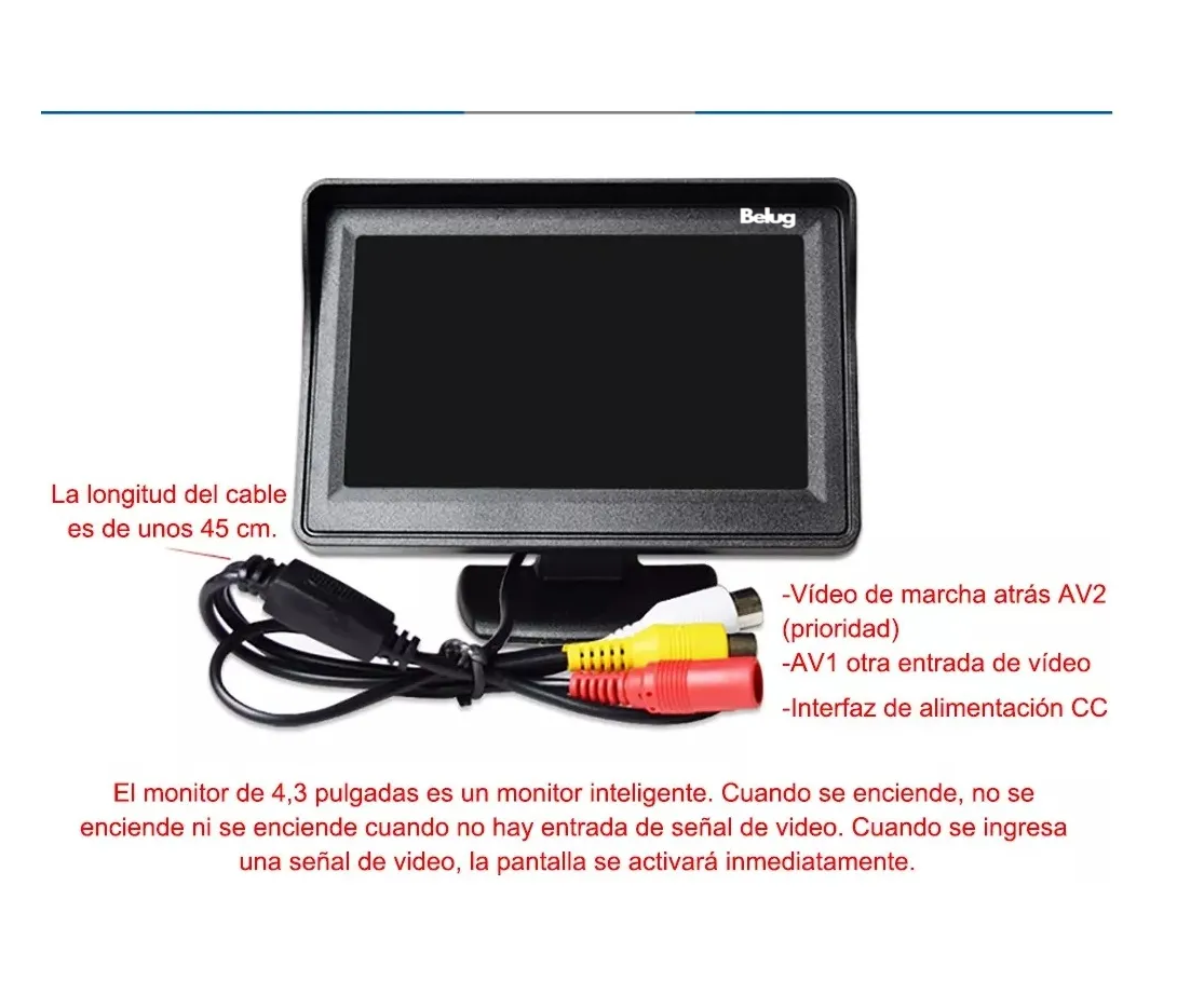 Foto 5 pulgar | Cámara Reversa Con Monitor Para Coche 4.3pulg Led Visión