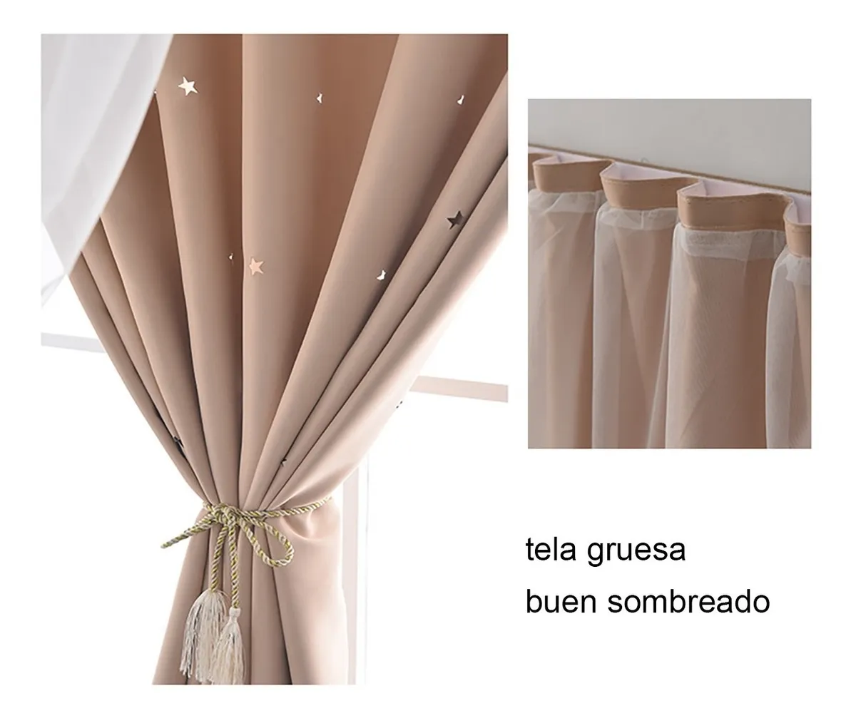 Foto 4 pulgar | Cortinas Malubero 1.25 x 2.1 m color Beige 2 Piezas