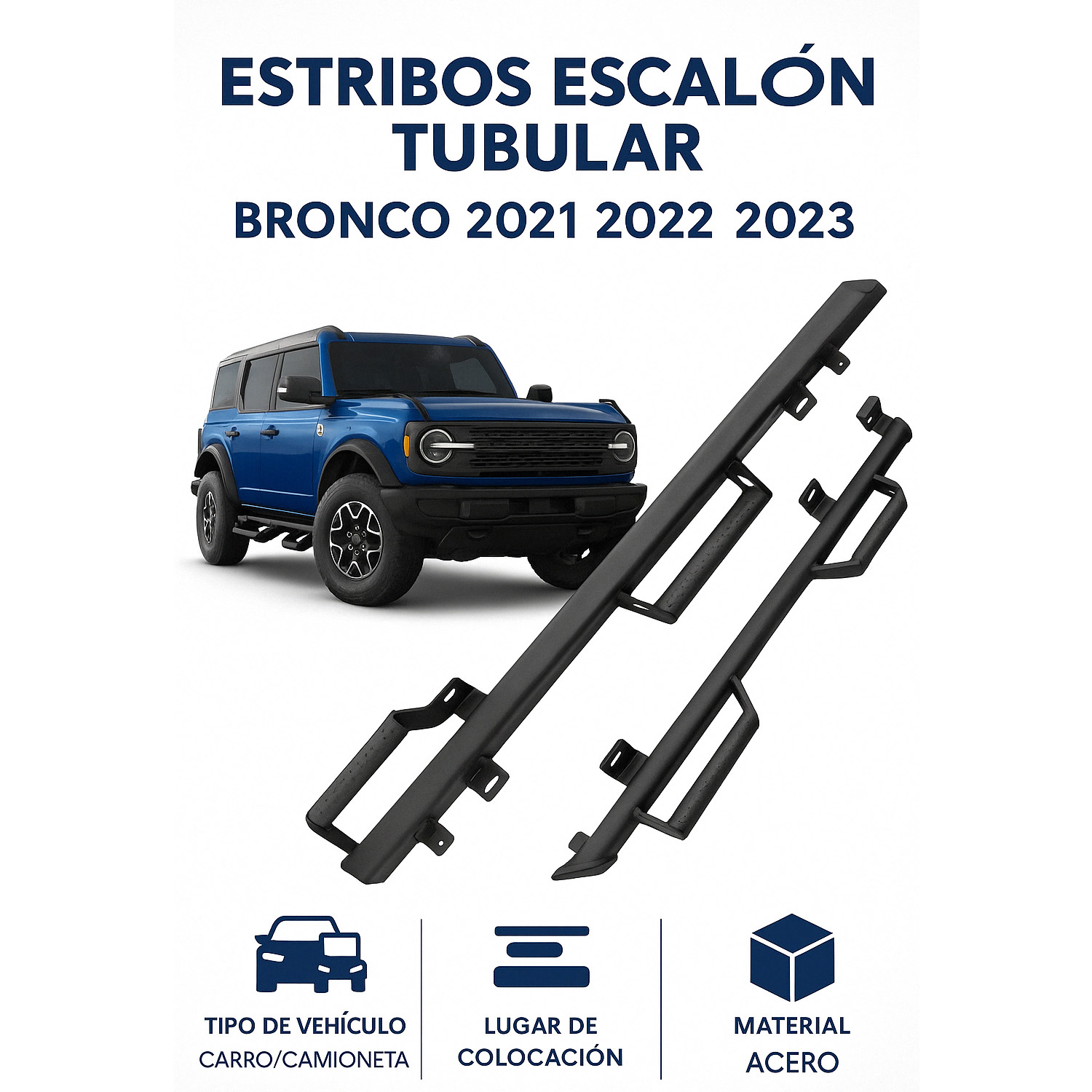 Foto 6 pulgar | Estribos De Escalón Tubular Compatible Con Bronco 2021 2022 2023 | Dunari Powersports | A1444 | Color Negro Mate