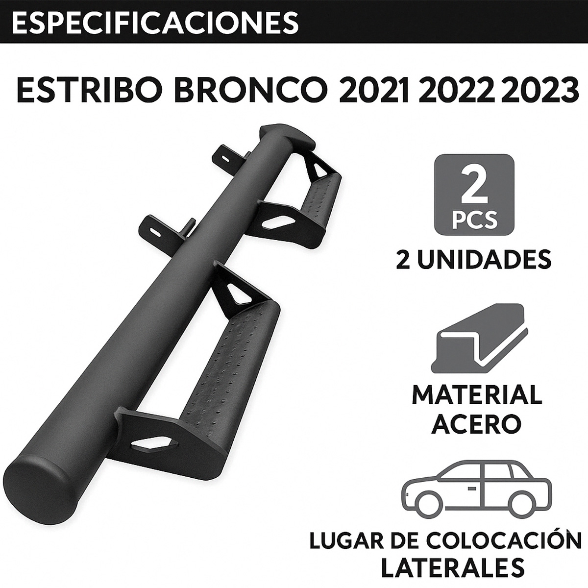 Foto 7 pulgar | Estribos De Escalón Tubular Compatible Con Bronco 2021 2022 2023 | Dunari Powersports | A1444 | Color Negro Mate