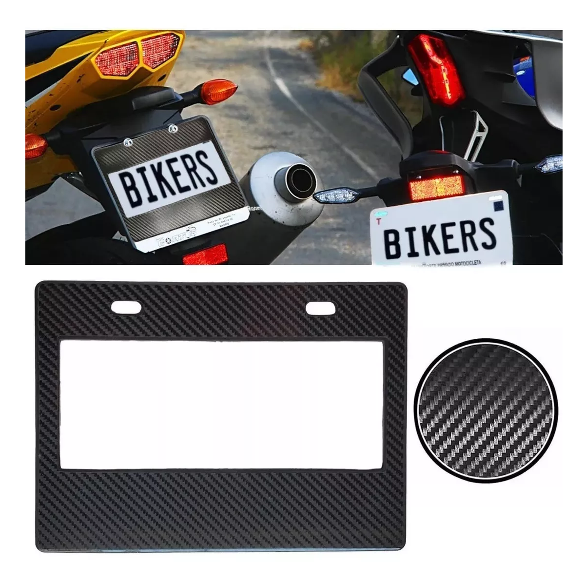 Foto 4 pulgar | Porta Placa Negra Fibra de Carbono Brillante 5D para Motocicleta Eo Safe Imports Esi-9712