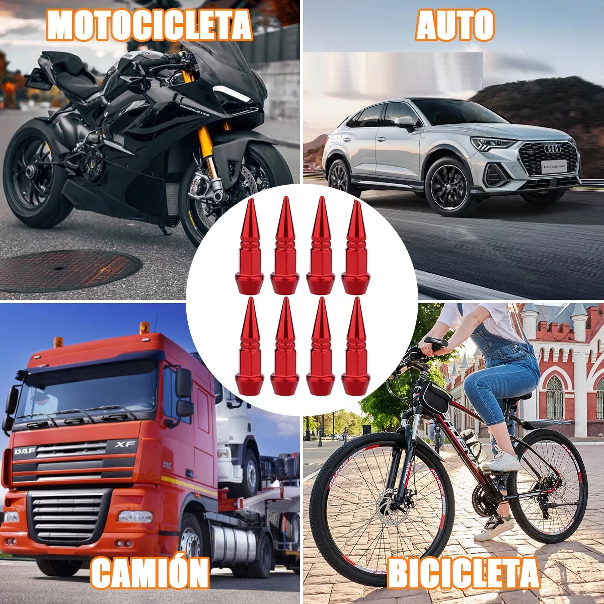 Foto 4 pulgar | Tapones Llantas Aluminio Válvula Para Auto Moto Bici  8 Pzs Eo Safe Imports Esi-17870 Rojo