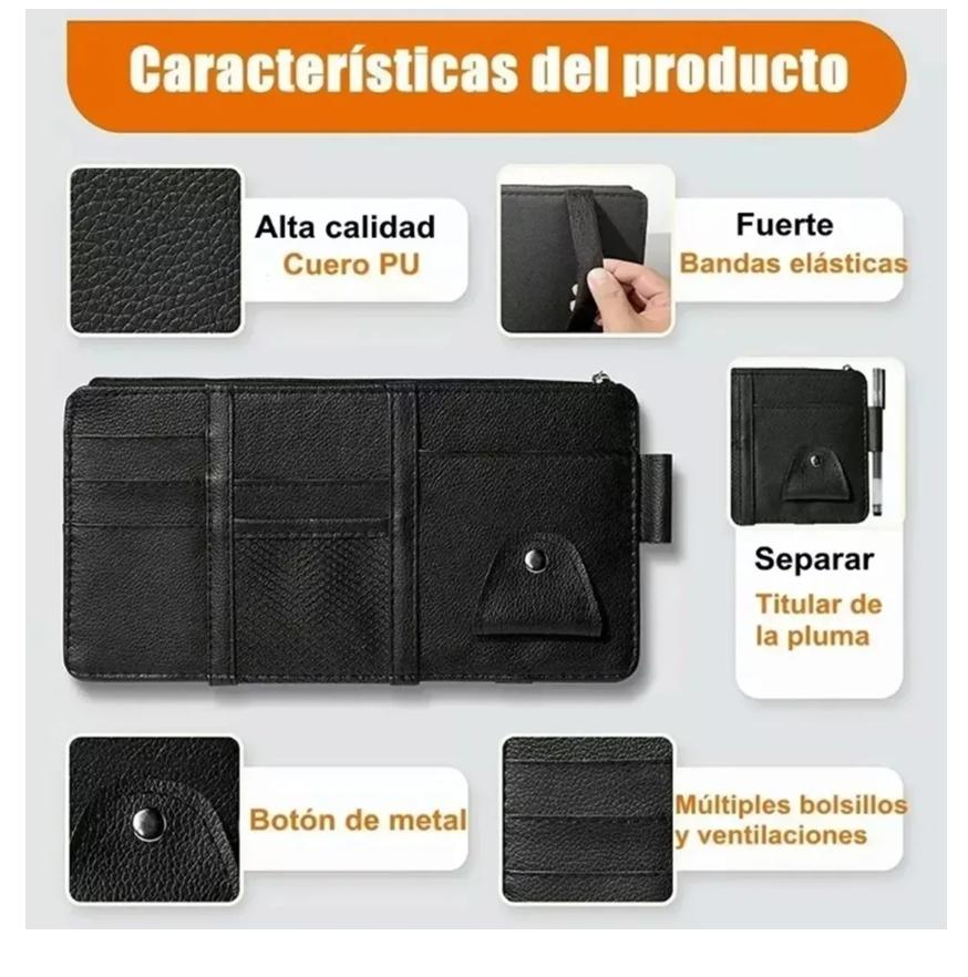 Foto 5 pulgar | Bolsa Organizadora De Cuero Para Visera De Coche Multiusos