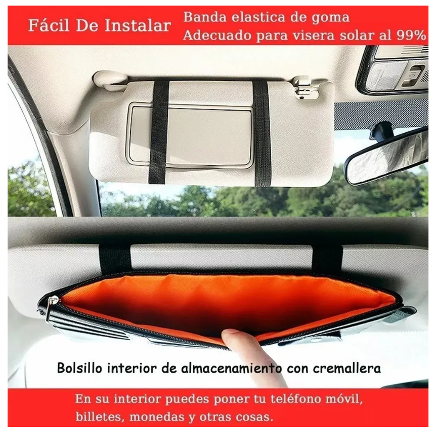 Foto 4 pulgar | 2pz Organizador De Visera Coche Bolsa Cuero Multiuso Tarjeta