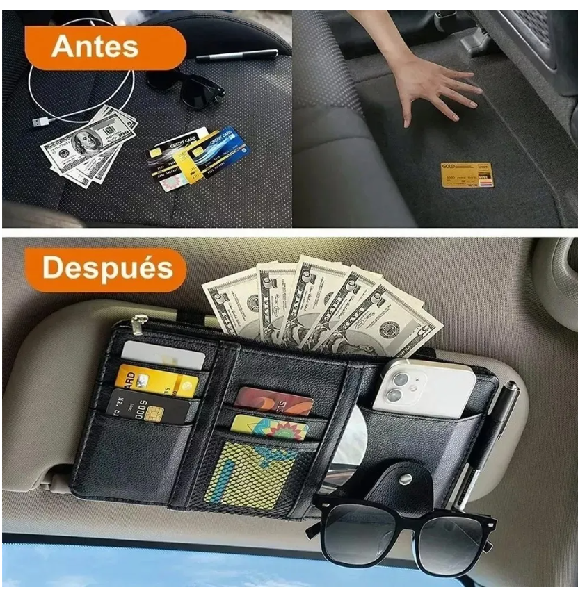 Foto 5 pulgar | 2pz Organizador De Visera Coche Bolsa Cuero Multiuso Tarjeta