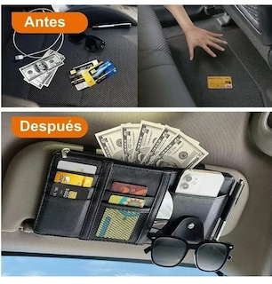 Foto 4 | 2pz Organizador De Visera Coche Bolsa Cuero Multiuso Tarjeta