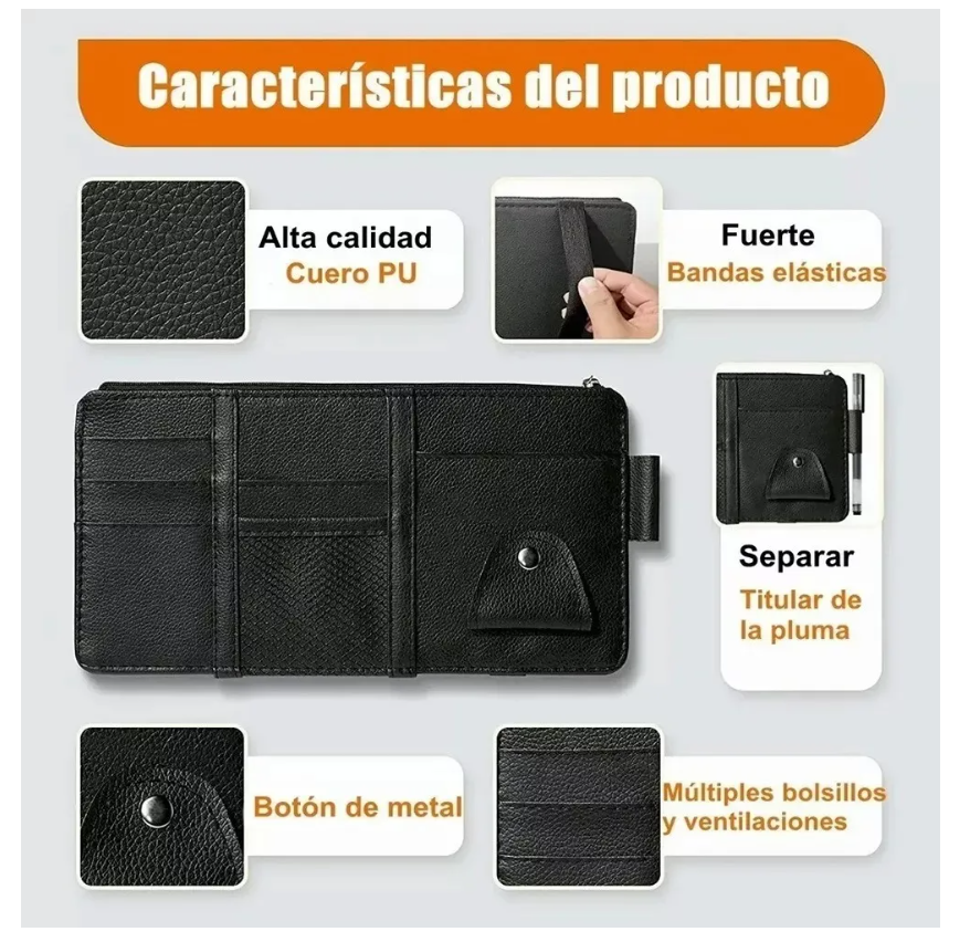 Foto 6 pulgar | 2pz Organizador De Visera Coche Bolsa Cuero Multiuso Tarjeta