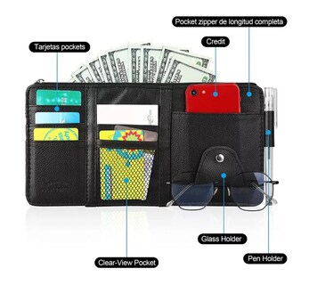 Foto 3 | Organizador De Visera Coche Bolsa Cuero Multiusos De Tarjeta