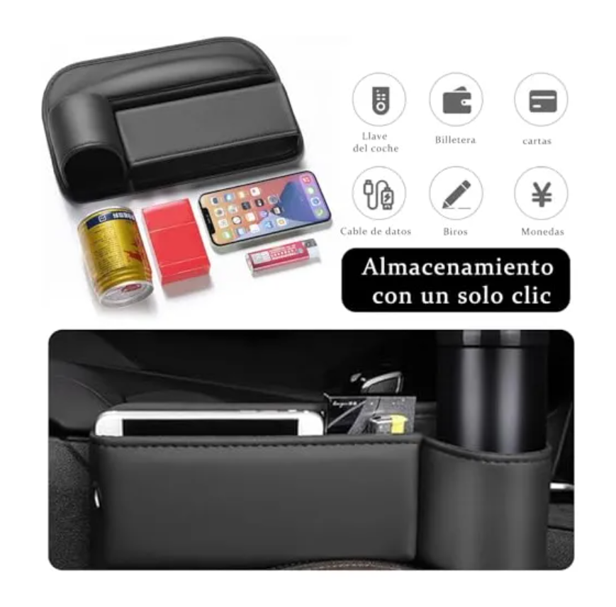 Foto 4 pulgar | Bolsa De Espacio Para Vasos De Cuero Para Asiento De Coche