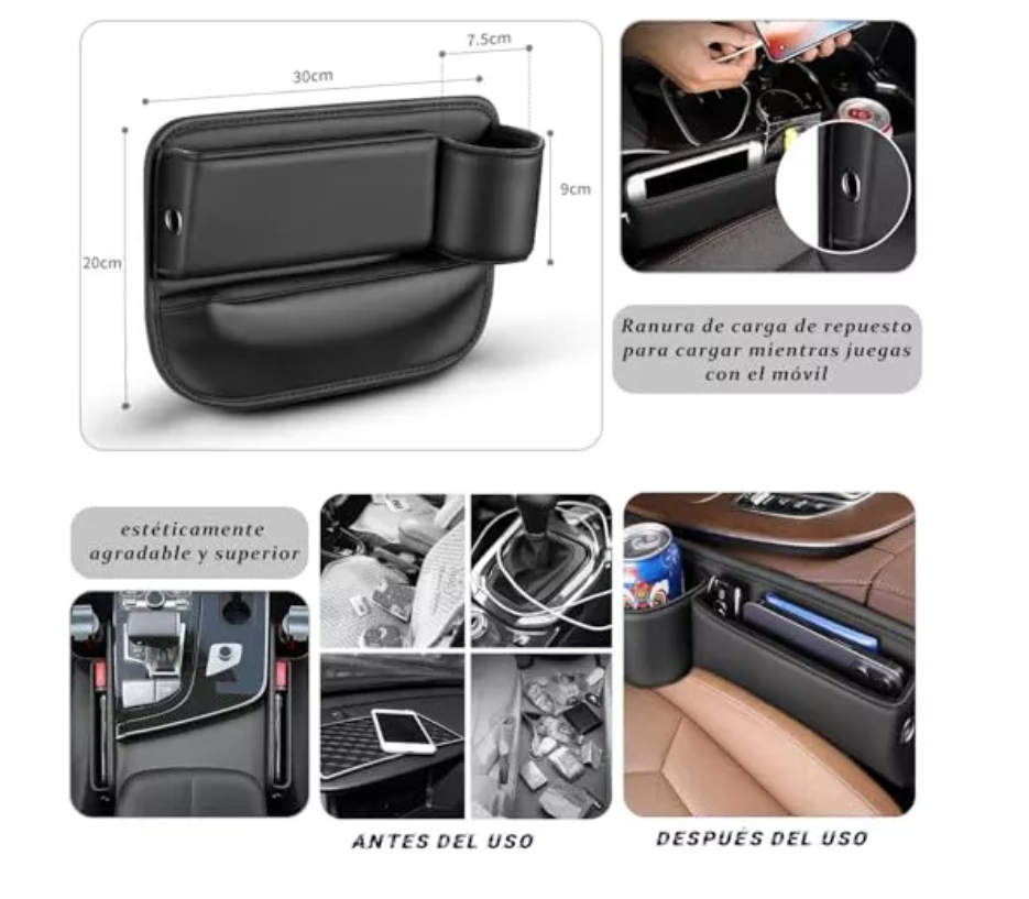 Foto 5 | Bolsa De Espacio Para Vasos De Cuero Para Asiento De Coche